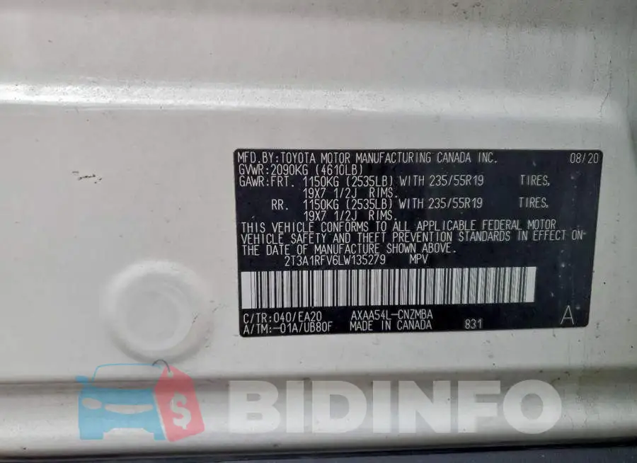 2T3A1RFV6LW135279 Photo# 13