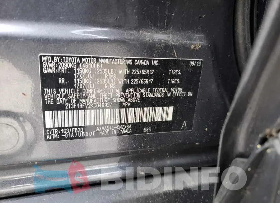 2T3F1RFV2KC048937 Photo# 13