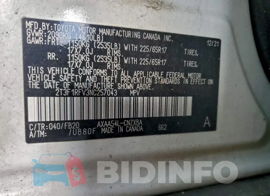 2T3F1RFV3NC257043 Photo# 12