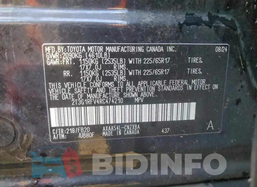2T3G1RFV4RC474210 Photo# 13