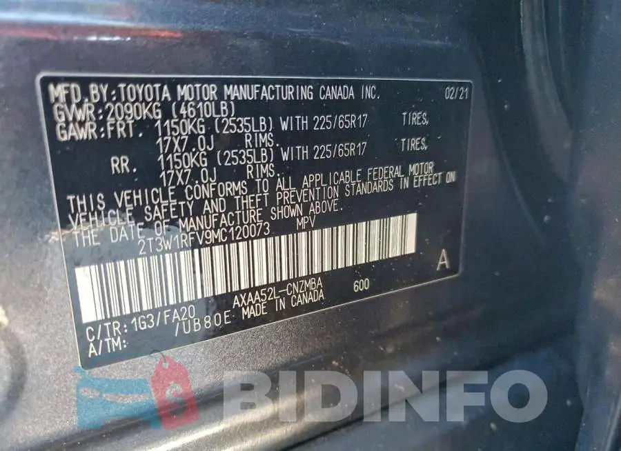 2T3W1RFV9MC120073 Photo# 14
