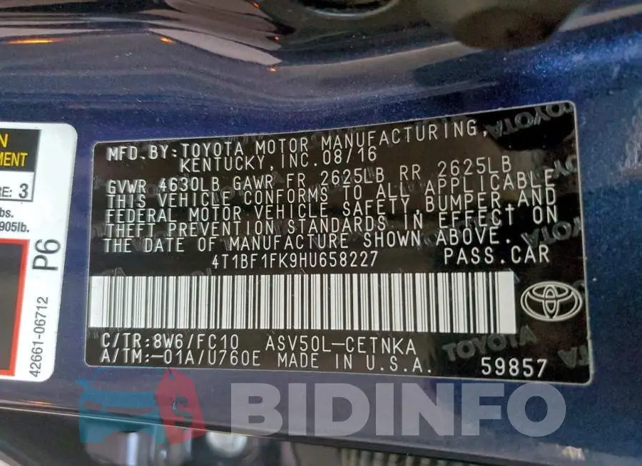 4T1BF1FK9HU658227 Photo# 13