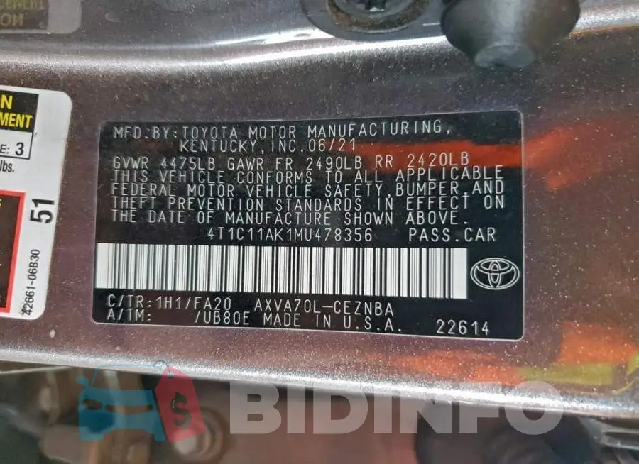 4T1C11AK1MU478356 Photo# 13