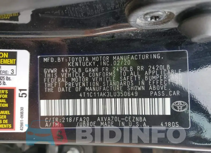 4T1C11AK3LU350649 Photo# 12