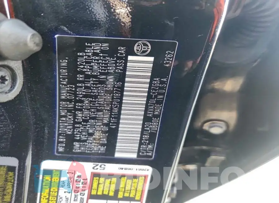 4T1F11AK5PU187716 Photo# 12