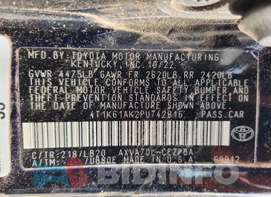 4T1K61AK2PU742816 Photo# 12