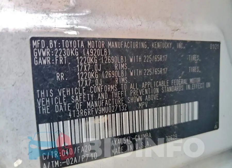 4T3R6RFV9MU027132 Photo# 13