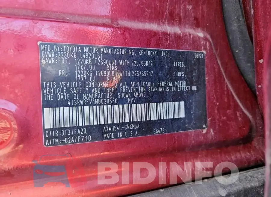 4T3RWRFV1MU030560 Photo# 13