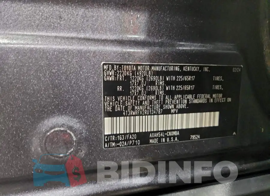 4T3RWRFV2RU134787 Photo# 13