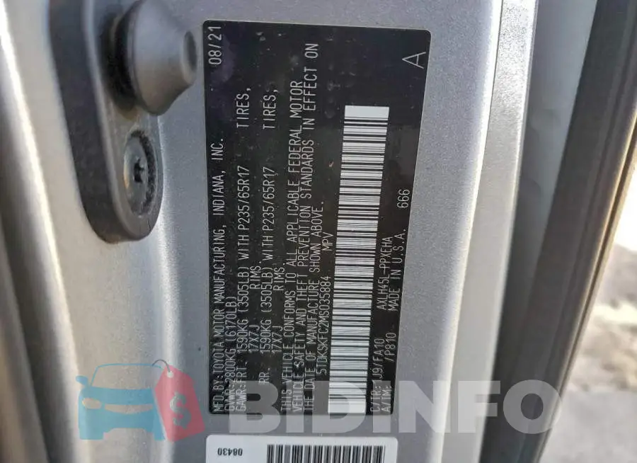 5TDKSKFC2MS035884 Photo# 13