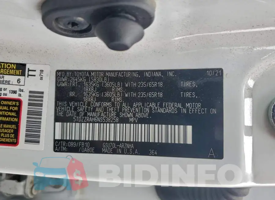 5TDZZRAH6NS538258 Photo# 13