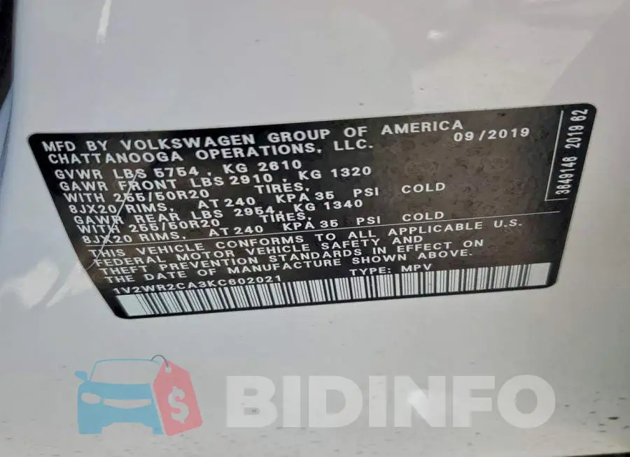 1V2WR2CA3KC602021 Photo# 13