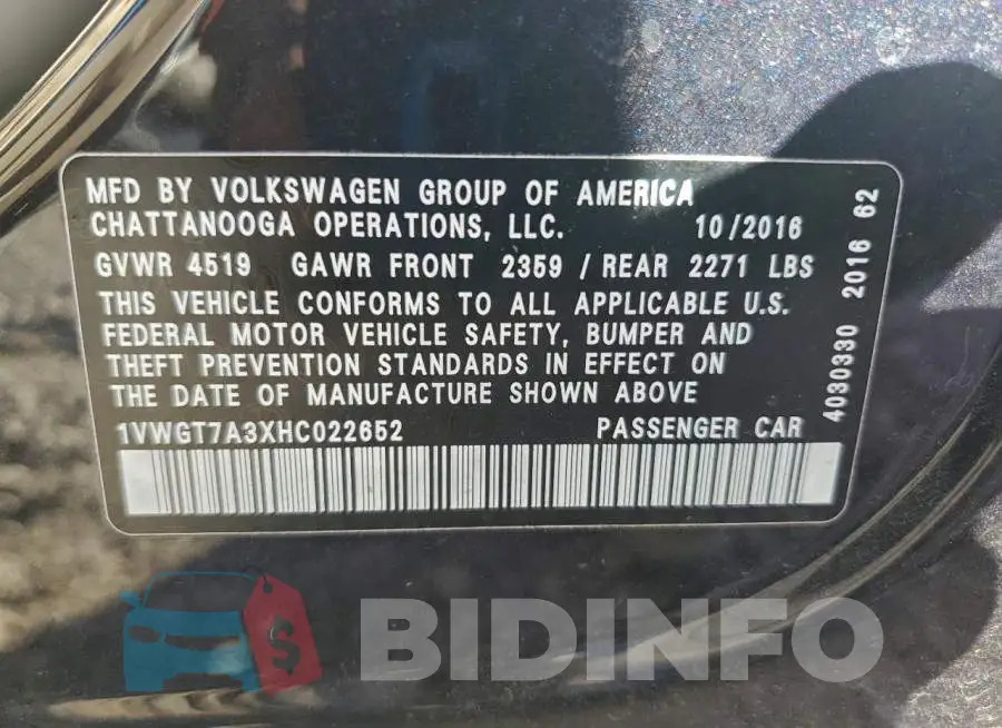 1VWGT7A3XHC022652 Photo# 12