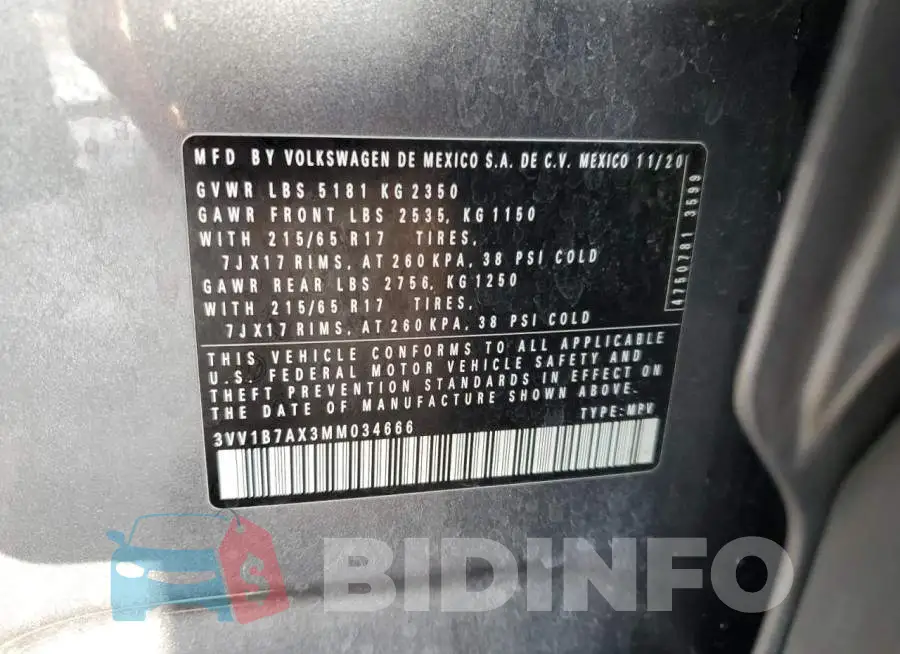 3VV1B7AX3MM034666 Photo# 13