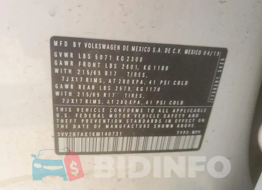 3VV2B7AX1KM140731 Photo# 13