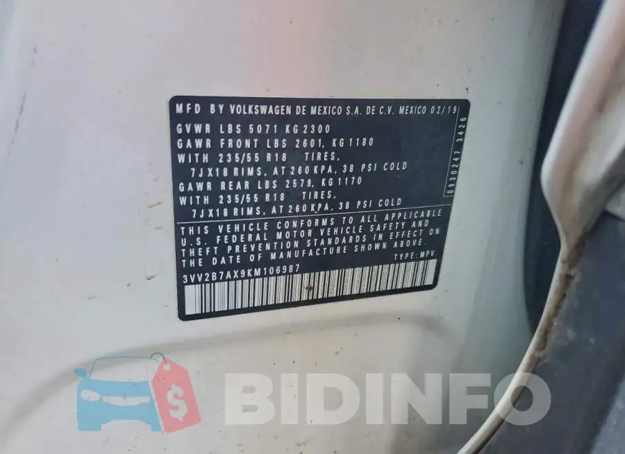 3VV2B7AX9KM106987 Photo# 13