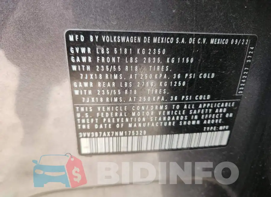 3VV3B7AX7NM175329 Photo# 13
