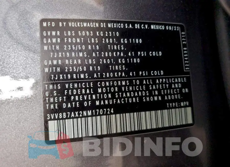 3VV8B7AX2NM170724 Photo# 12
