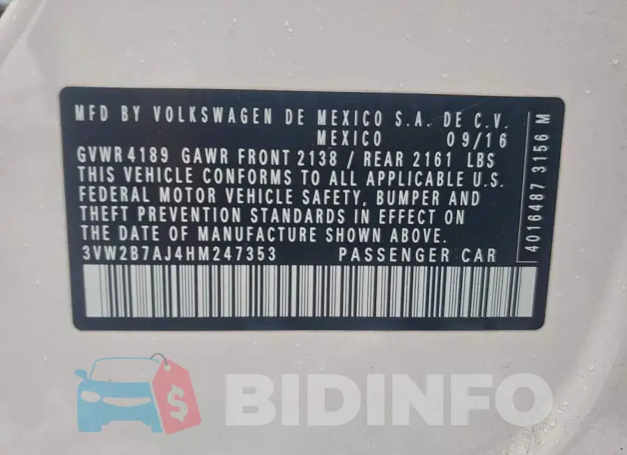 3VW2B7AJ4HM247353 Photo# 12
