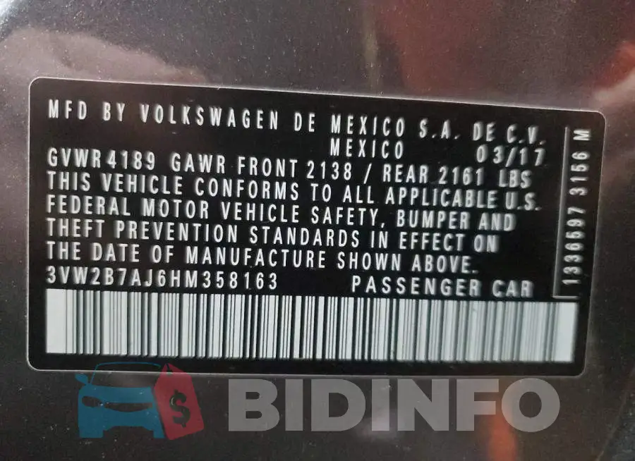 3VW2B7AJ6HM358163 Photo# 13