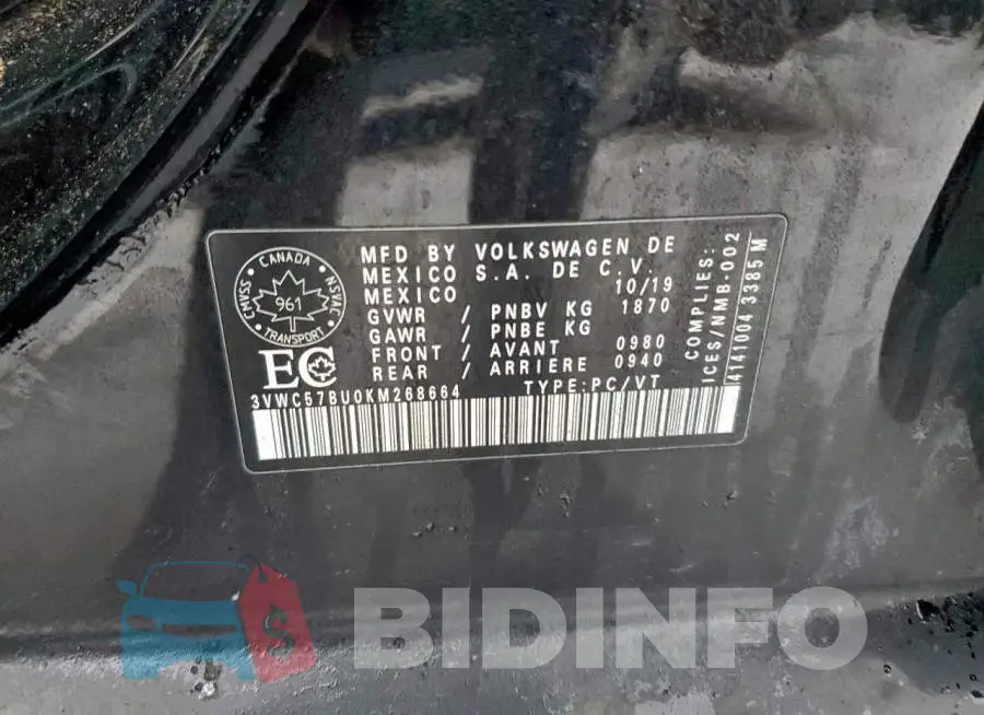 3VWC57BU0KM268664 Photo# 12