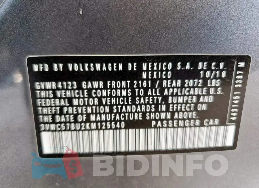3VWC57BU2KM125540 Photo# 12