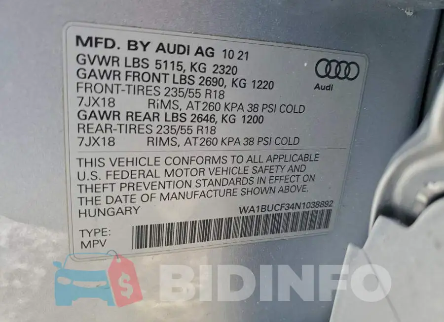 WA1BUCF34N1038892 Photo# 13