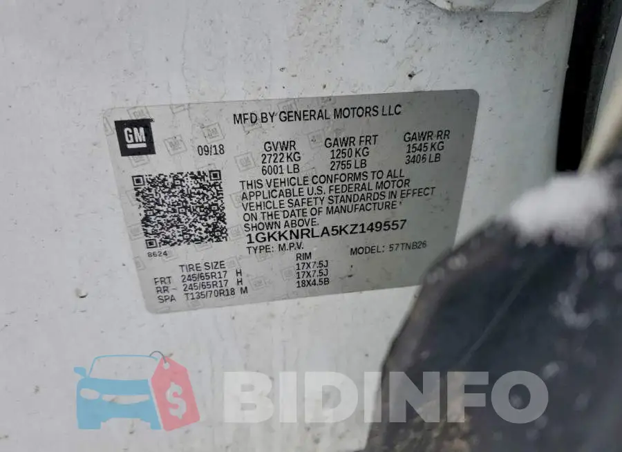 1GKKNRLA5KZ149557 Photo# 12