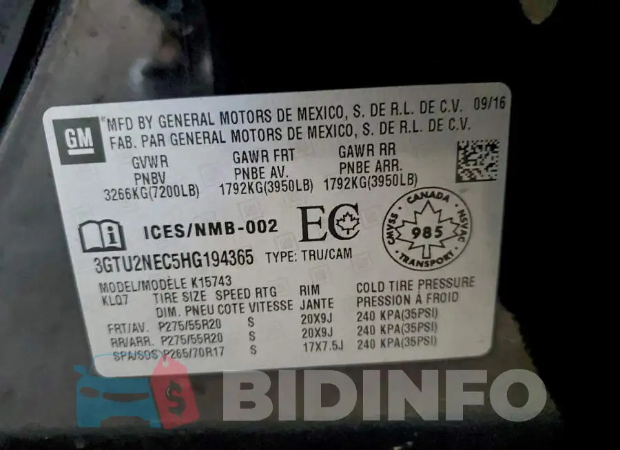 3GTU2NEC5HG194365 Photo# 12