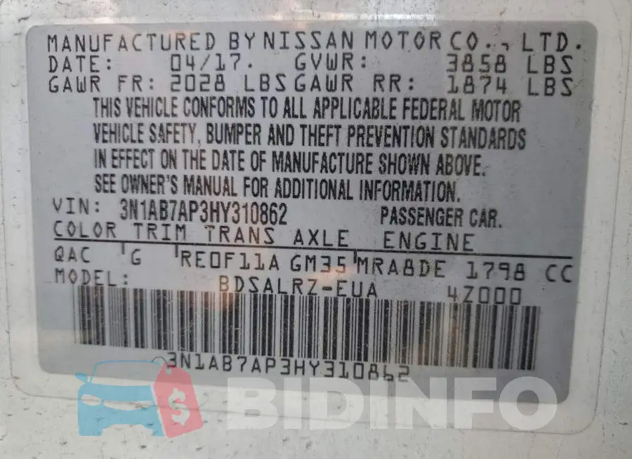 3N1AB7AP3HY310862 Photo# 12