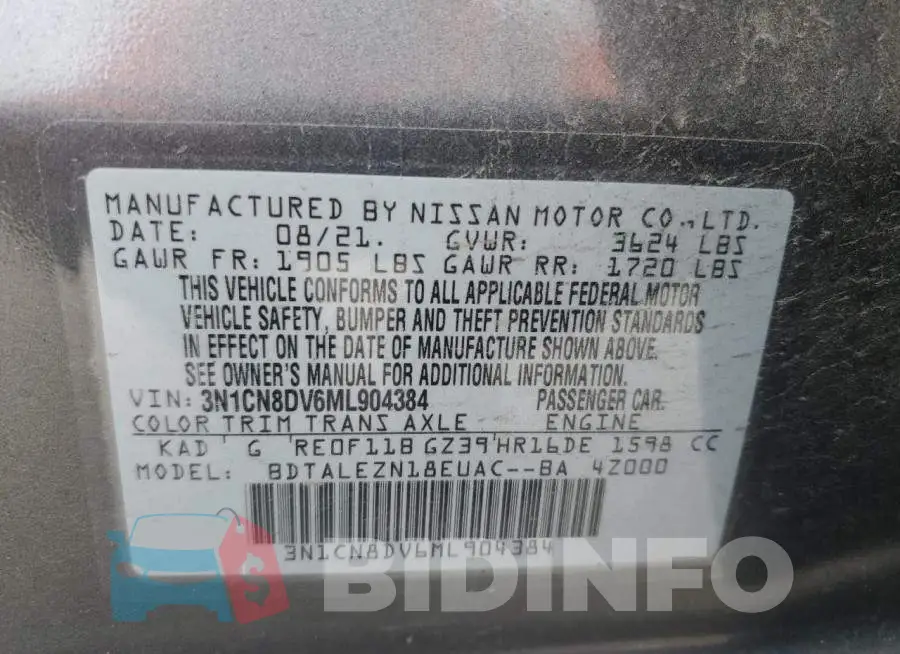 3N1CN8DV6ML904384 Photo# 13