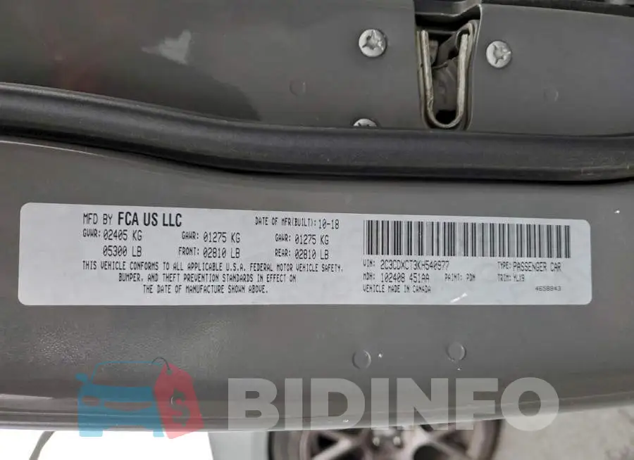 2C3CDXCT3KH540977 Photo# 13
