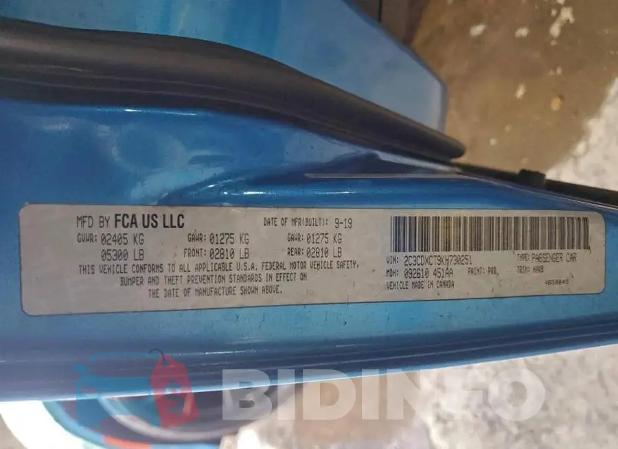 2C3CDXCT9KH730251 Photo# 13