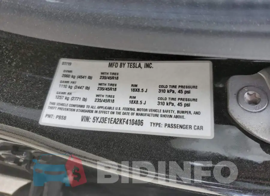 5YJ3E1EA2KF410406 Photo# 12