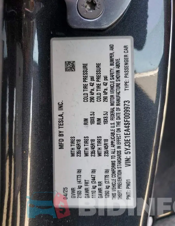 5YJ3E1EA4SF009973 Photo# 13