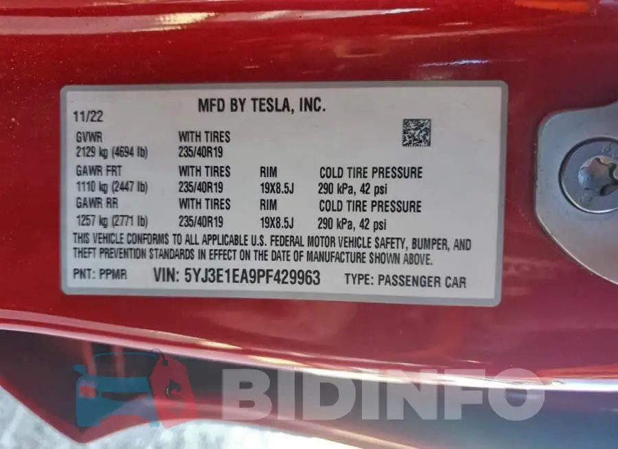 5YJ3E1EA9PF429963 Photo# 12