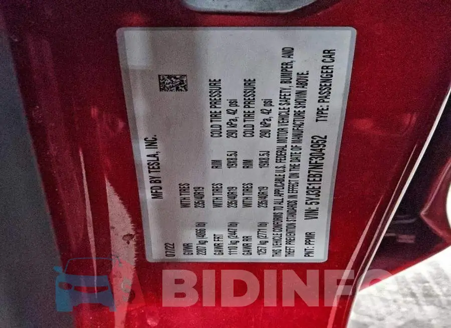 5YJ3E1EB7NF304952 Photo# 12