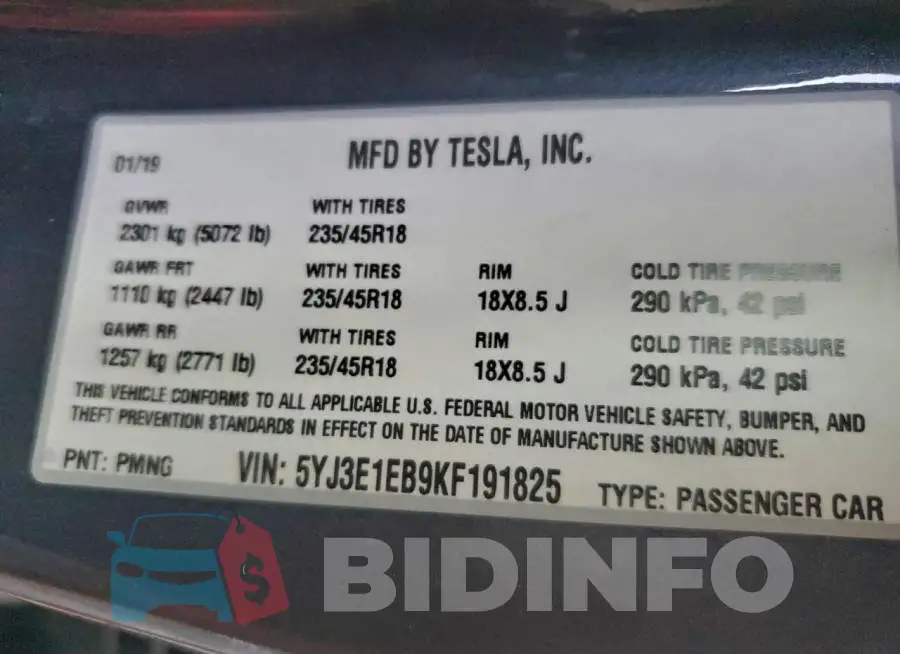 5YJ3E1EB9KF191825 Photo# 12
