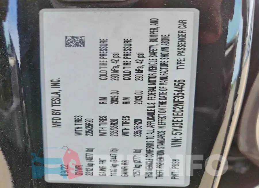 5YJ3E1EC2NF354456 Photo# 12