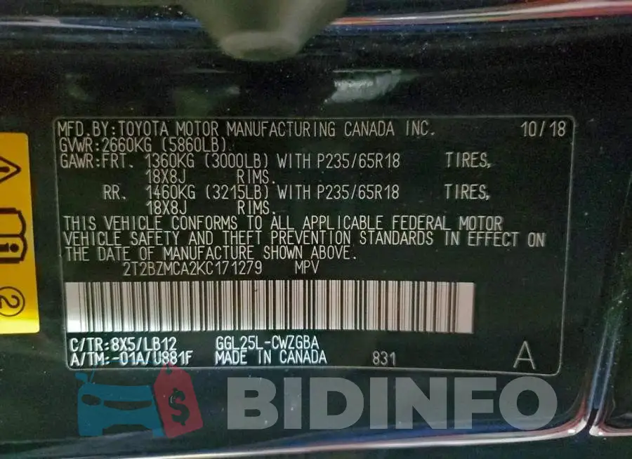 2T2BZMCA2KC171279 Photo# 14