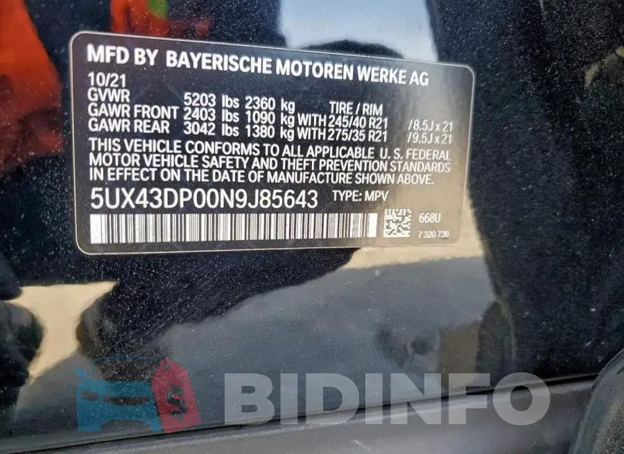 5UX43DP00N9J85643 Photo# 13