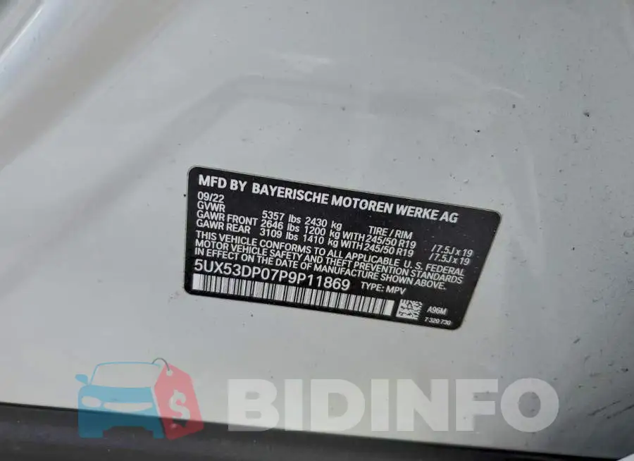 5UX53DP07P9P11869 Photo# 12