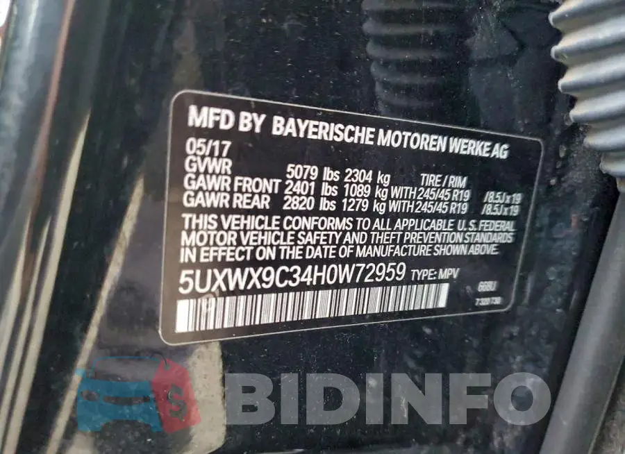 5UXWX9C34H0W72959 Photo# 13