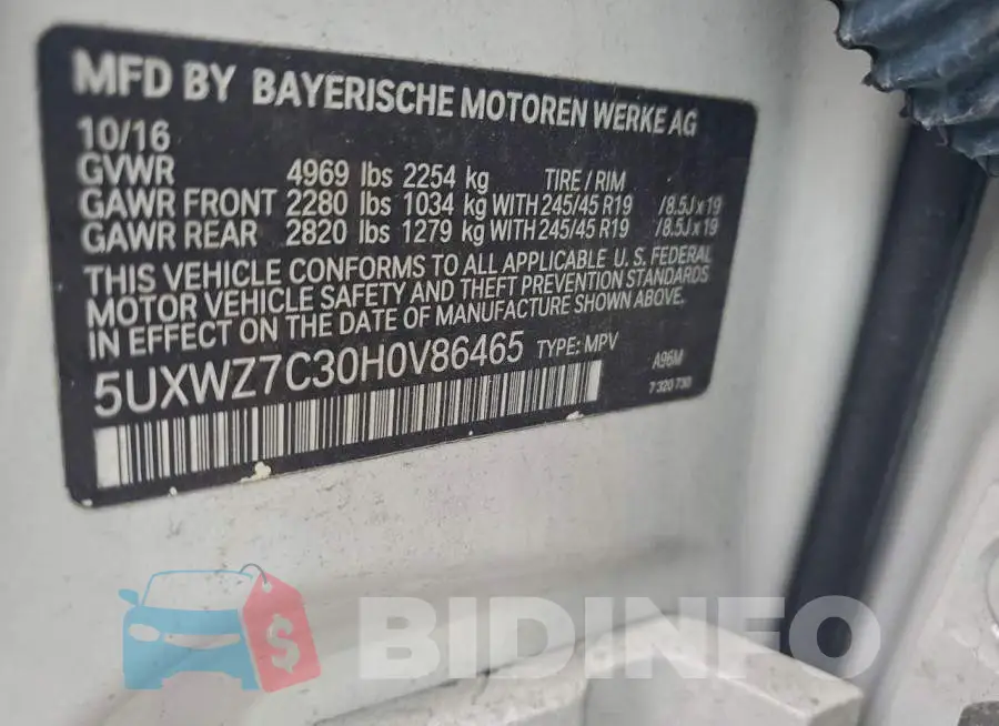 5UXWZ7C30H0V86465 Photo# 13