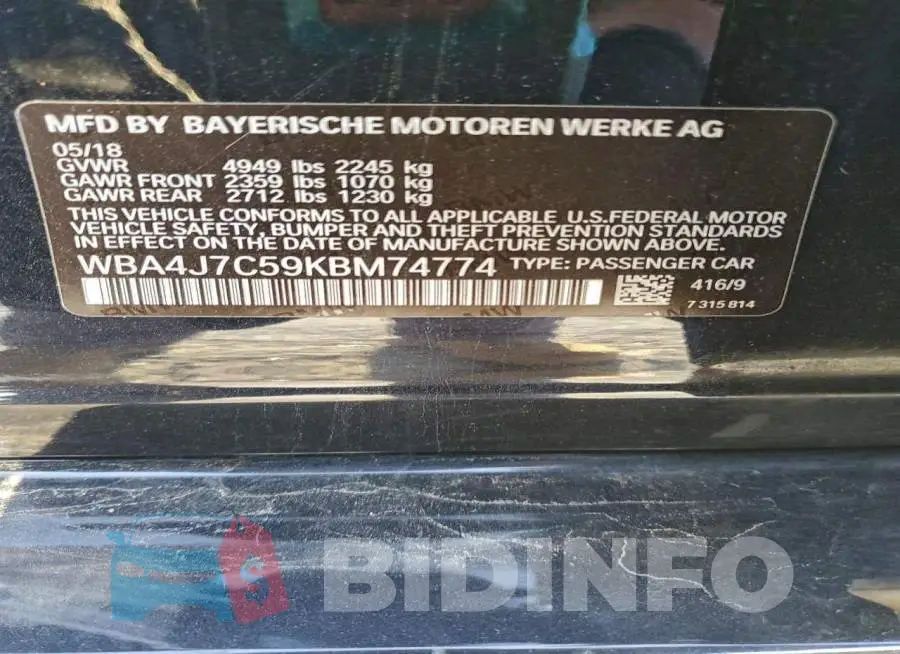 WBA4J7C59KBM74774 Photo# 12