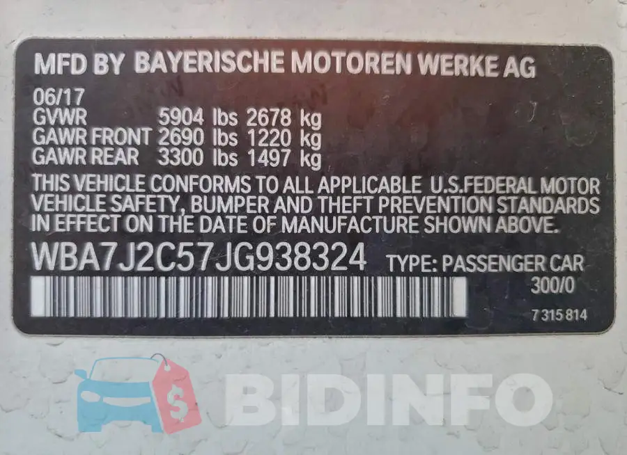 WBA7J2C57JG938324 Photo# 12
