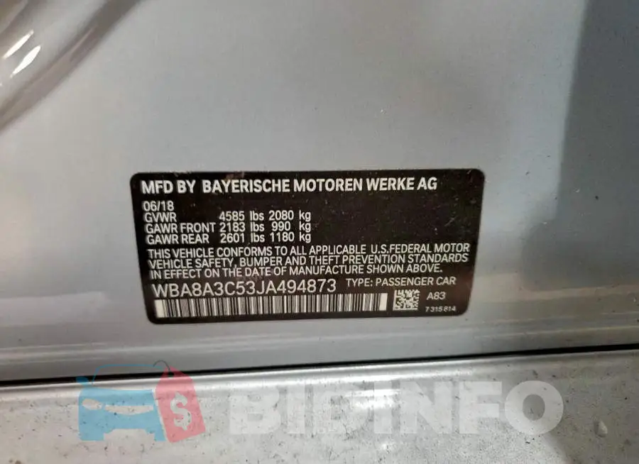 WBA8A3C53JA494873 Photo# 12
