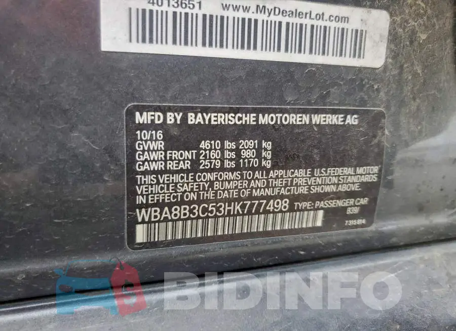 WBA8B3C53HK777498 Photo# 12