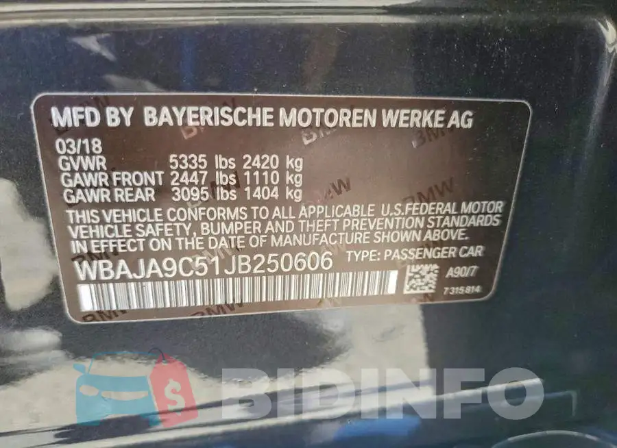 WBAJA9C51JB250606 Photo# 13