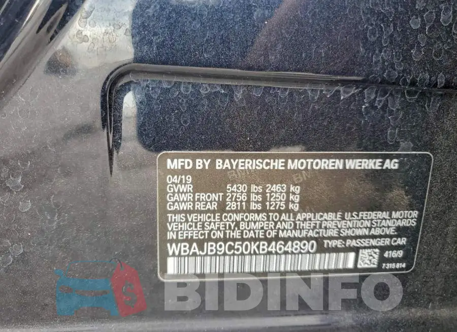 WBAJB9C50KB464890 Photo# 12